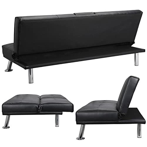 - Yaheetech Click Clack Sofa Bed Faux Leather 3 Seater Sofa Couch For Living Room/Spare Room.