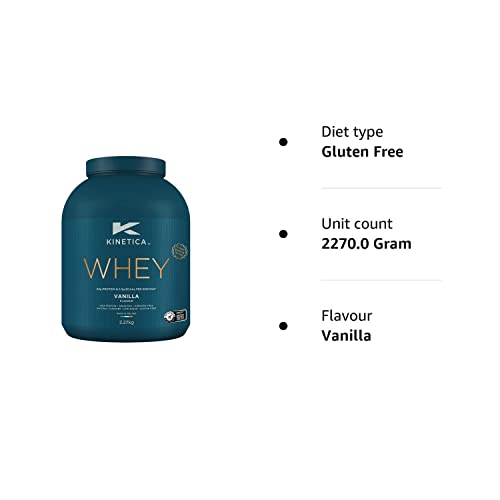 - Kinetica Vanilla Whey Protein Powder | 2.27kg | 23g Protein per Serving | 76 Servings -