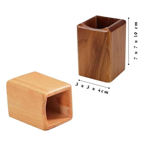 - SHOPUKASA 2 Pack Wood Pen Pencil Holder Stand | Multi Purpose Natural Wood Pencil Cup Desk Organizer | (2 Pack Walnut Color) -