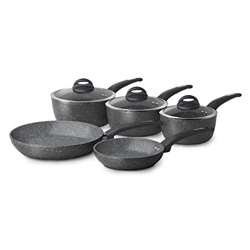 - Tower Cerastone T81276 Forged 5 Piece Pan Set | Non-Stick Coating | Soft Touch Handles -, 18/20/22 cm Saucepans and 20/28 cm Frying Pans, Graphite