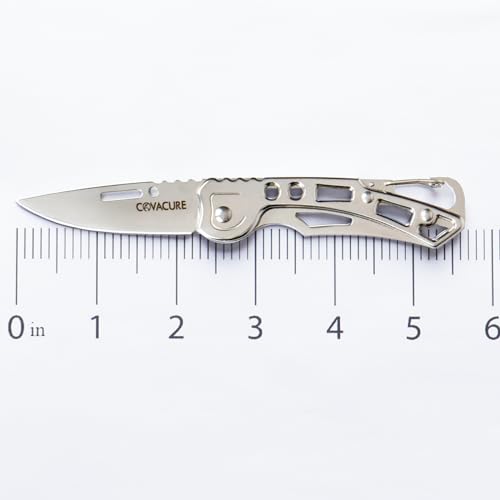 COVACURE UK Legal Non-Locking Pocket Knife with Silver Skeletonized Handle 2.4" Blade with Carabiner Clip