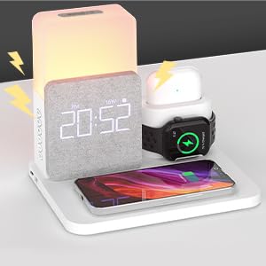 COLSUR 3 in 1 Wireless Charging Station, Mag-Safe 15W Wireless Charger with Alarm Clock, Night Light, Wireless Charger Stand for iPhone 15 14 13 12 11 X Pro Max, Apple Watch, AirPods