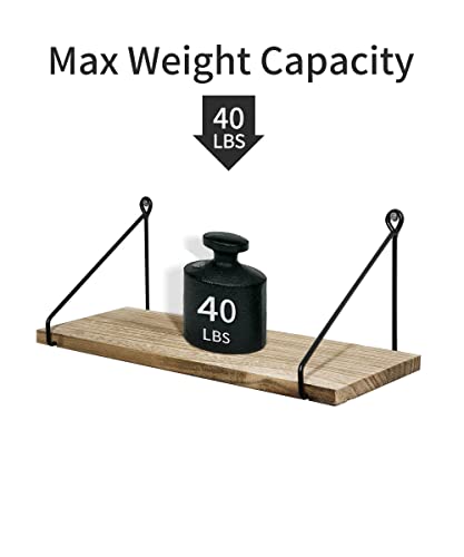 Afuly Rustic Floating Shelves Wooden for Wall Mounted with Metal Brackets Wood Storage Shelf for Bathroom Kitchen Bedroom Living Room Office Decorative Home Accessories, Set of 2