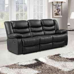 - Roma Leather Recliner Sofa with Cupholders | 3 Seater Sofa | Black (3 Seater) -