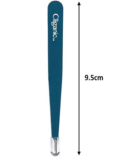 Cliganic Professional Eyebrow Tweezers Slant Tip (Blue) - Precision for Men & Women, Stainless Steel Best for Plucking Chin Facial Hair