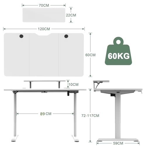 - TRIUMPHKEY | 120x60cm Height Adjustable Standing Desk | Monitor Shelves | Storage Desk -