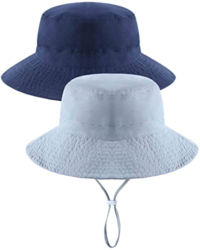 Adorel Baby Boys Bucket Hat Adjustable Sun Hat Pack of 2 Plain Grey&Deep Blue 3-7 Years (Manufacturer Size:M)
