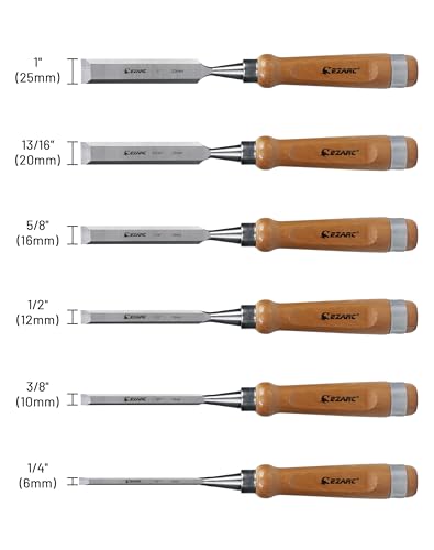 - EZARC 6pc Wood Chisel Set for Woodworking | CRV Steel with Ash Wood Handle -