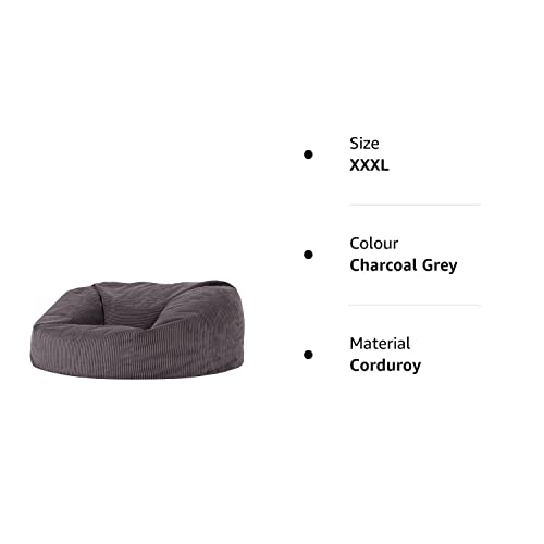 - icon Soul Cord Loveseat Bean Bag Sofa | Charcoal Grey | Extra Large | 130cm x 116cm -