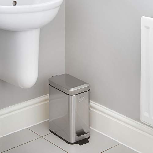 BLACK+DECKER BXBNOOO5E 5L Metallic Grey Pedal Bin with Soft Close Lid, Stainless Steel, 30cm x 14cm x 29cm (Packaging may vary)