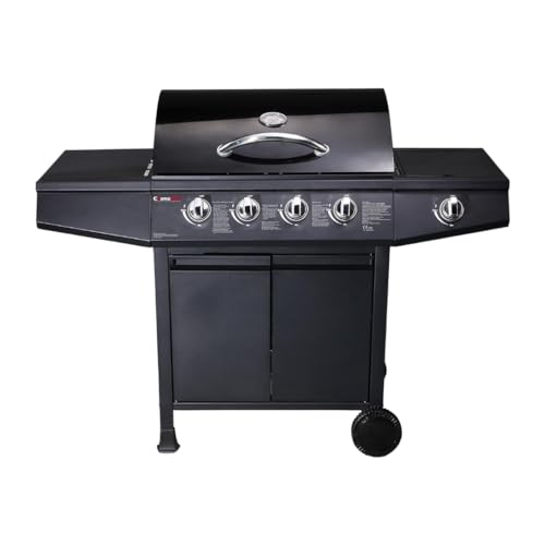 CosmoGrill Original 5 Gas Burner 4+1 Garden Grill, Steel Warming Rack, Side-Burner, Storage & Built-in Temperature Gauge for Home Garden Party Outdoor Cooking