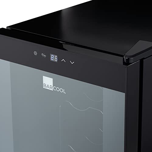 Barcool VINO12 – Table-Top Wine Fridge Black | 5-18°C | Wine Cooler | LED + Digital Display | Glass Door Drinks Cellar | Single-Zone
