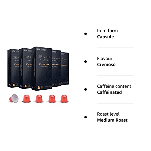 - Grano Milano Cremoso | 50 Aluminium Coffee Pods | Compatible with Nespresso Original line, 100% Arabica Medium Roast | Intensity 8/12 | Coffee Capsules Made in Italy | Espresso Coffee -