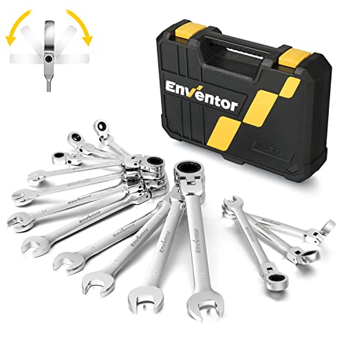 - Enventor 14PCS Flex-Head Ratchet Spanner Set | Metric, 6mm to 19mm Ratcheting Combination Wrench Set with Carry Case -
