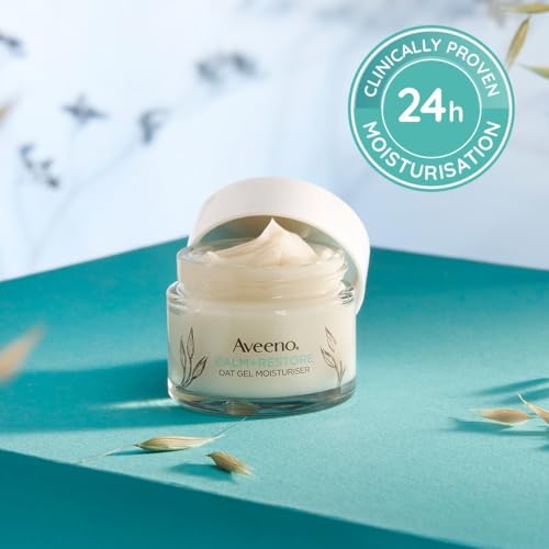 Aveeno Face Calm+Restore Oat Gel Moisturiser (1x 50ml), Face Moisturiser to Instantly Soothe and Replenish the Skin's Moisture Barrier, Intensely Nourishing Day Cream, Tested on Sensitive Skin