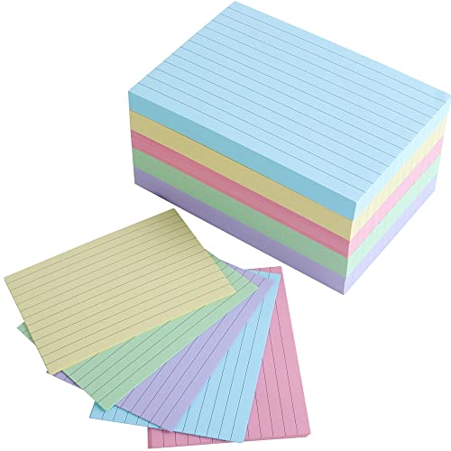 A6 Index Cards, Ruled Record Card- 5 Colors (400 Sheets) Revision Cards Flash Cards, Ruled Index Papers Assorted Neon Colours Record Cards