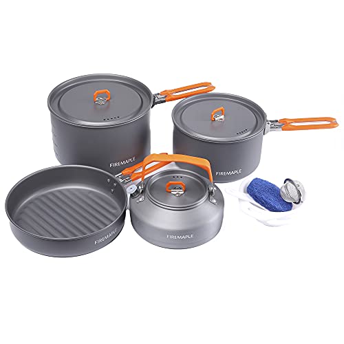 - Fire-Maple Feast 4 Camping Cookware Set | Outdoor Cooking kit with Pot Kettle Pan Bowls and Spatula -