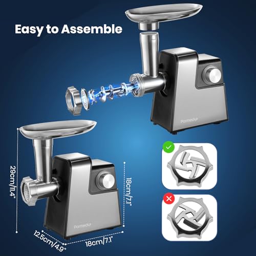 - Parmedu Electric Compact Meat Grinder for Home Use | Meat Mincer with 3 Plates -