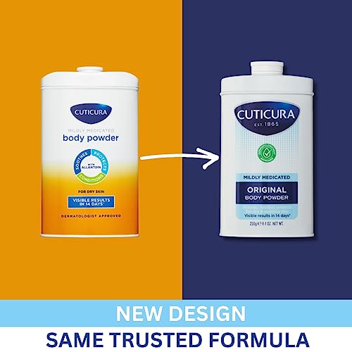CUTICURA Mildly Medicated Talcum Body Powder 250g, Many Uses Personal Hygiene, Prevent Smudging After Self-Tanning & Facial Makeup