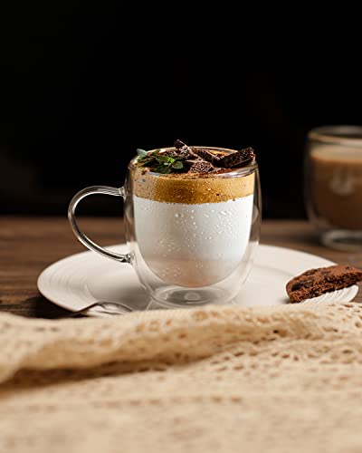 - LIBWYS 4 Pack Double Walled Glass Coffee Mugs with 4 Spoons | 250ml Cappuccino Latte Tea Cups with Handle -