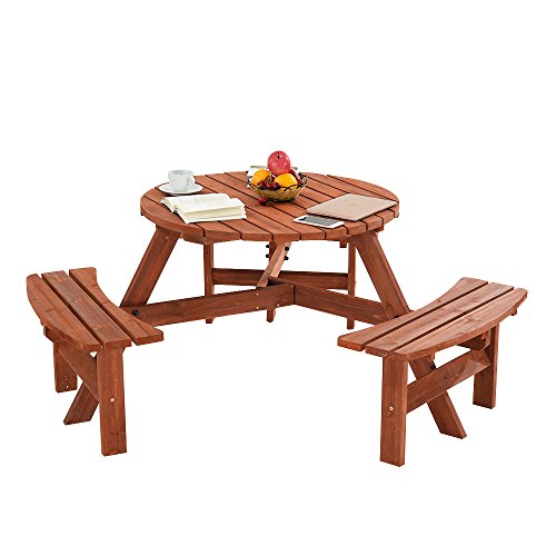 Britoniture 6 Seater Wooden Round Picnic Table and Bench for Garden Pub Patio
