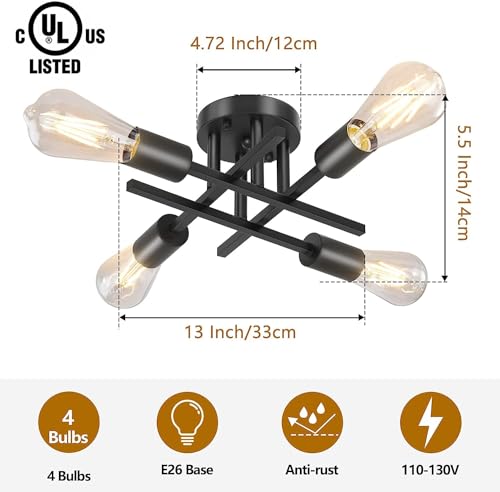 - Licperron Vintage Ceiling Light | Vintage Semi Flush Mount | 4 Light Ceiling Light -