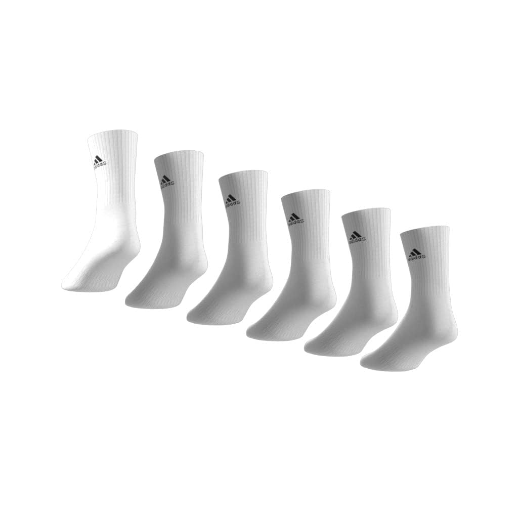 adidas Unisex Cushioned Sportswear Crew Socks 6 Pairs Crew Socks, White / Black, 13-14.5