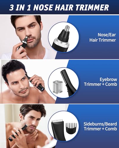 - Rechargeable Nose Hair Trimmer for Men | 3-in-1 Professional Painless Eyebrow and Facial Hair Trimmer -