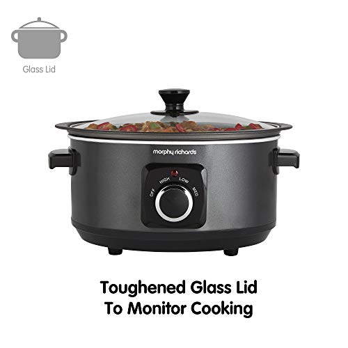 - Morphy Richards 3.5L Sear & Stew Slow Cooker | Shatter Resistant Aluminium Pot | 3 Heat Settings -