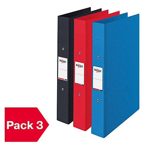 - Rexel Choices | A4 Ring Binder | 25 mm Spine | 190 Sheet Capacity | Document Organisation, (Black, Red, Blue) | Assorted | Pack of 3 -
