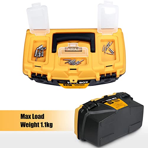 AIRAJ PRO Waterproof Toolbox Storage,15"Plastic Tool Box With Removable Tray,3 Transparent Storage Room,2 Hard Plastic Clips,Tool Storage Box for Household Tools,Toys,Decorations and Stationery