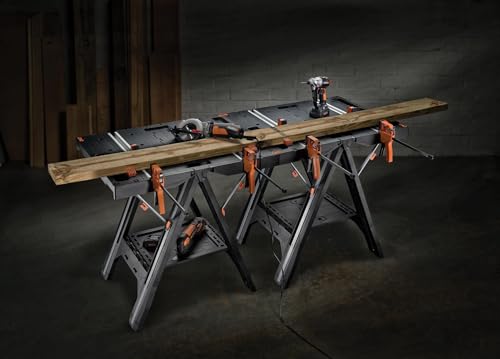 - Worx Pegasus WX051 Versatile Multi Function Folding Work Table & Sawhorse with Quick Clamps and Holding Pegs
