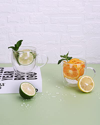 - LIBWYS 4 Pack Double Walled Glass Coffee Mugs with 4 Spoons | 250ml Cappuccino Latte Tea Cups with Handle -