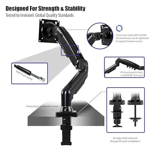 - Invision PC Monitor Arm Ergonomic Height Adjustable Gas Assisted Full Motion | Single Arm Desktop Clamp Mount for 17–27” Screens with Tilt Swivel Extend | VESA 75mm/100mm Weight 2kg-6.5kg (MX150) -