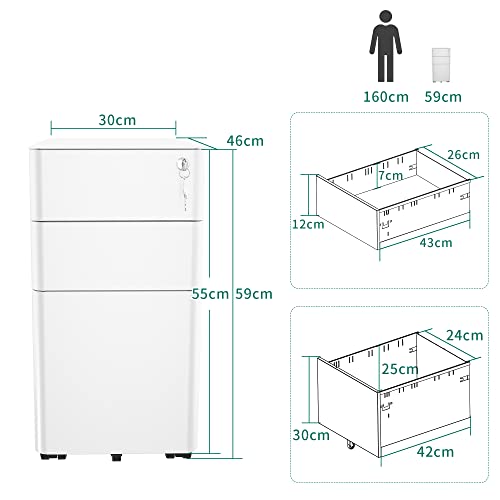 - YITAHOME File Cabinet Metal with 3 Lockable Drawers, Mobile Filing Cabinet for Home Office, Under Desk File Office Drawers