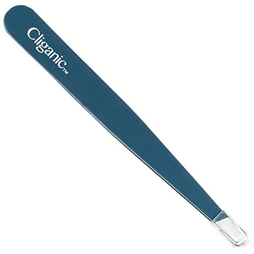 Cliganic Professional Eyebrow Tweezers Slant Tip (Blue) - Precision for Men & Women, Stainless Steel Best for Plucking Chin Facial Hair