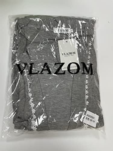 - Vlazom Womens Dressing Gown Soft Kimono Robe V-Neck Long Knit Bathrobe Nightwear Sleepwear for All Seasons -