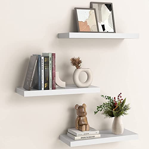 - STOREMIC Floating Shelves | 38cm |  3 White Shelves | Screw Mounted | Easy Installation -