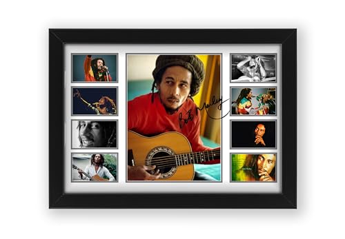 Bob Marley Signed Poster Print- Limited Edition Autograph Fan Gift – Collectible Memorabilia Merchandise, Music Artist (Framed A4 (30x21cm))