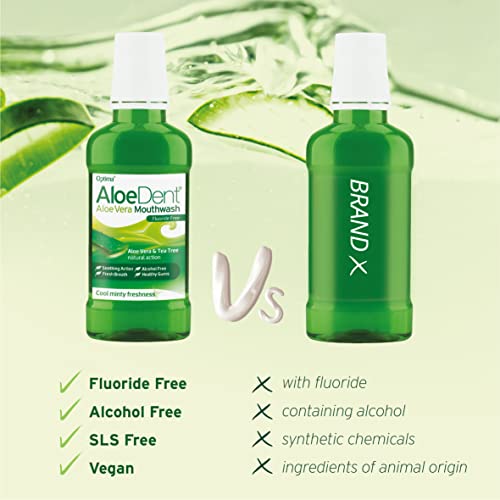 AloeDent, Aloe Vera Mouthwash Fluoride Free, Natural Action, Vegan, Cruelty Free , SLS Free, Alcohol Free, Healthy Gums , 250 ml