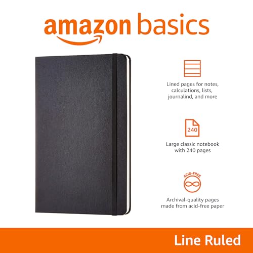 Amazon Basics Classic Notebook, Large, Ruled, Black