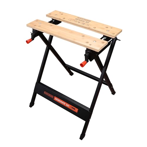 BLACK+DECKER Workmate, Work Bench Tool Stand Saw Horse Dual Clamping Crank, Heavy Duty Steel Frame, WM301