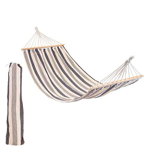 - Harbour Housewares 276cm Navy Stripe Cotton Hammock | With Wooden Spreader Bars & Cotton Carry Bag -