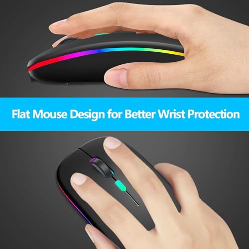 BQSS Wireless Mouse, LED Slim Silent Mice, 2.4G Portable Office Optical Mouse with USB Receiver & Type-C Adapter, 3 Adjustable DPI for Laptop, Computer, PC, Notebook, Desktop (Black)