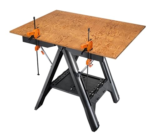 - Worx Pegasus WX051 Versatile Multi Function Folding Work Table & Sawhorse with Quick Clamps and Holding Pegs