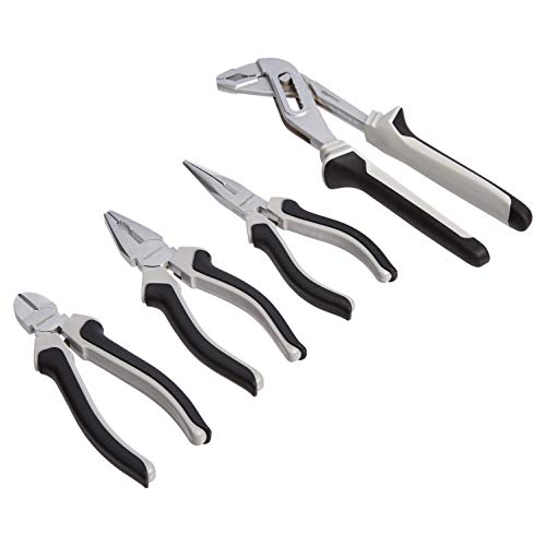 Amazon Basics Pliers Set, 4 Pieces, Grey, Black