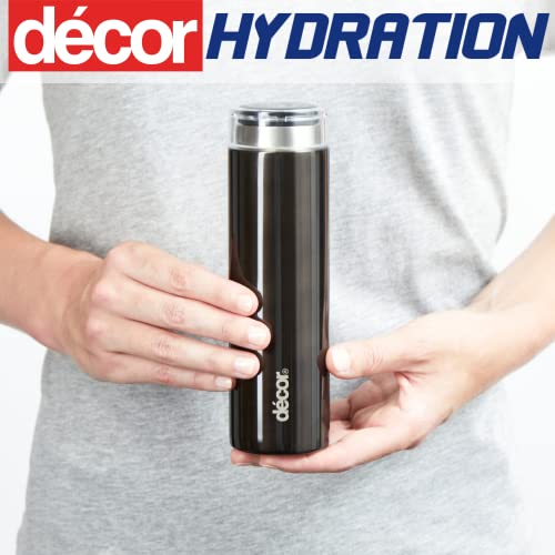 Décor Insulated Double Walled Thermal Flask, Stainless Steel BPA-Free Coffee Flask, Glossy Black Water Bottle, Leak-Proof Travel Beverage Flask Keeps Drinks Warm for 6 hrs and Cold for 12 hrs, 300ml
