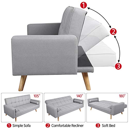 - Yaheetech Modern Fabric Sofa Bed, 3 Seater Click Clack Sofa Settee & Recliner.