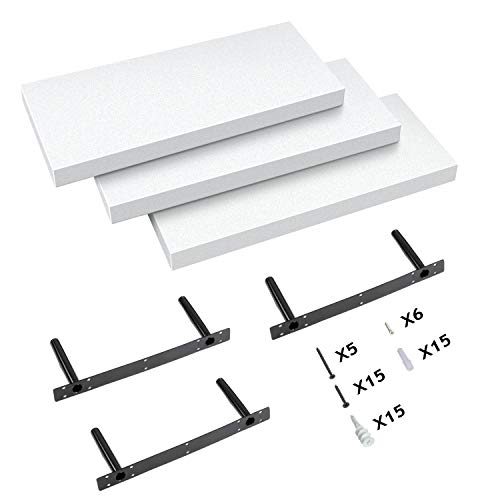- STOREMIC Floating Shelves | 38cm |  3 White Shelves | Screw Mounted | Easy Installation -