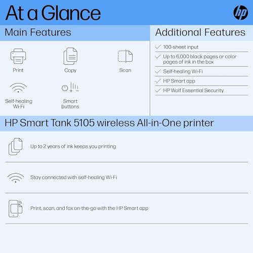 - HP Smart Tank 5105 Wireless All-in-One Ink Tank Printer -